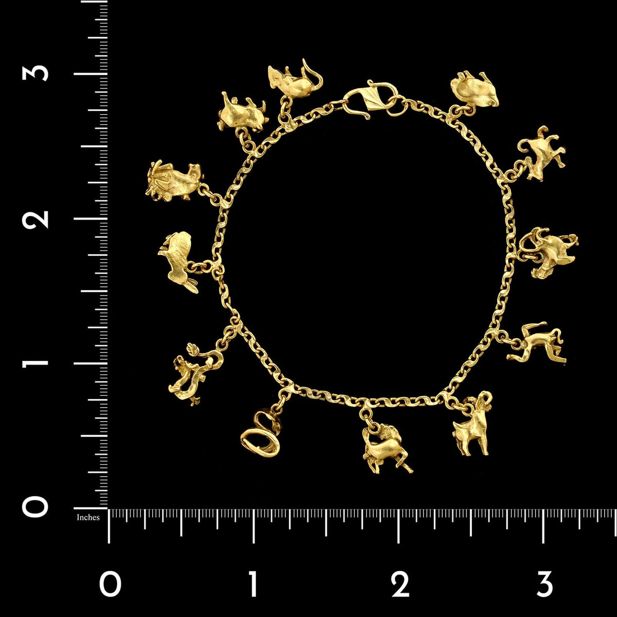 22K Yellow Gold Estate 12 Animal Chinese Zodiac Charm Bracelet