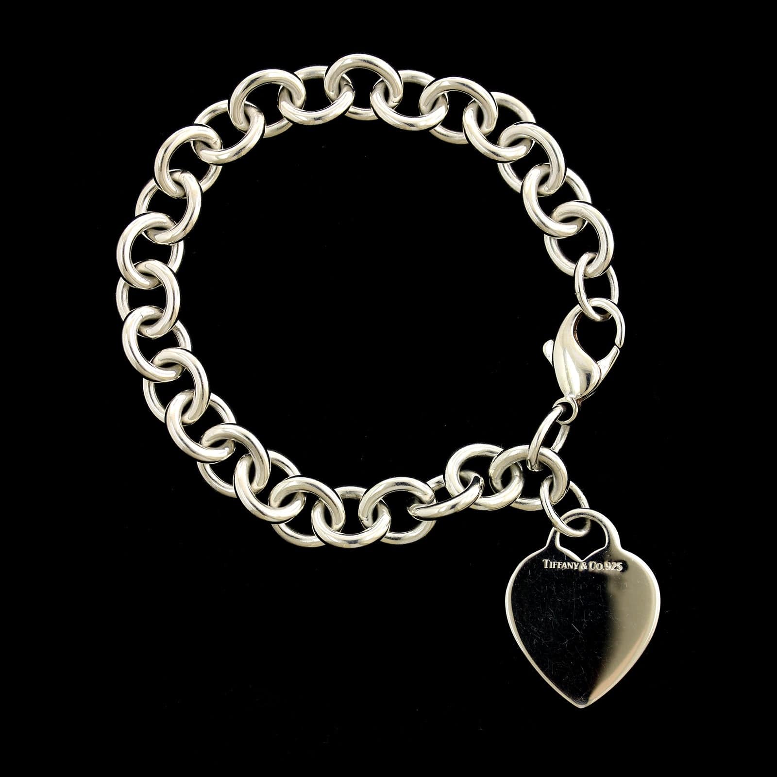 Tiffany & Co. Sterling Silver Estate Heart Tag Charm Bracelet