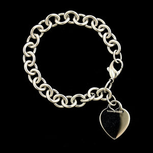 Tiffany & Co. Sterling Silver Estate Heart Tag Charm Bracelet
