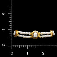 22K Yellow Gold Estate Cultured Freshwater Pearl and Hardstone Cameo Bracelet