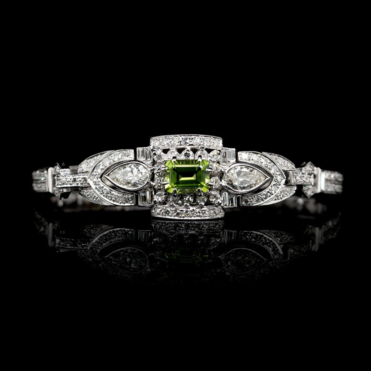 Vintage Platinum Estate Peridot and Diamond Bracelet