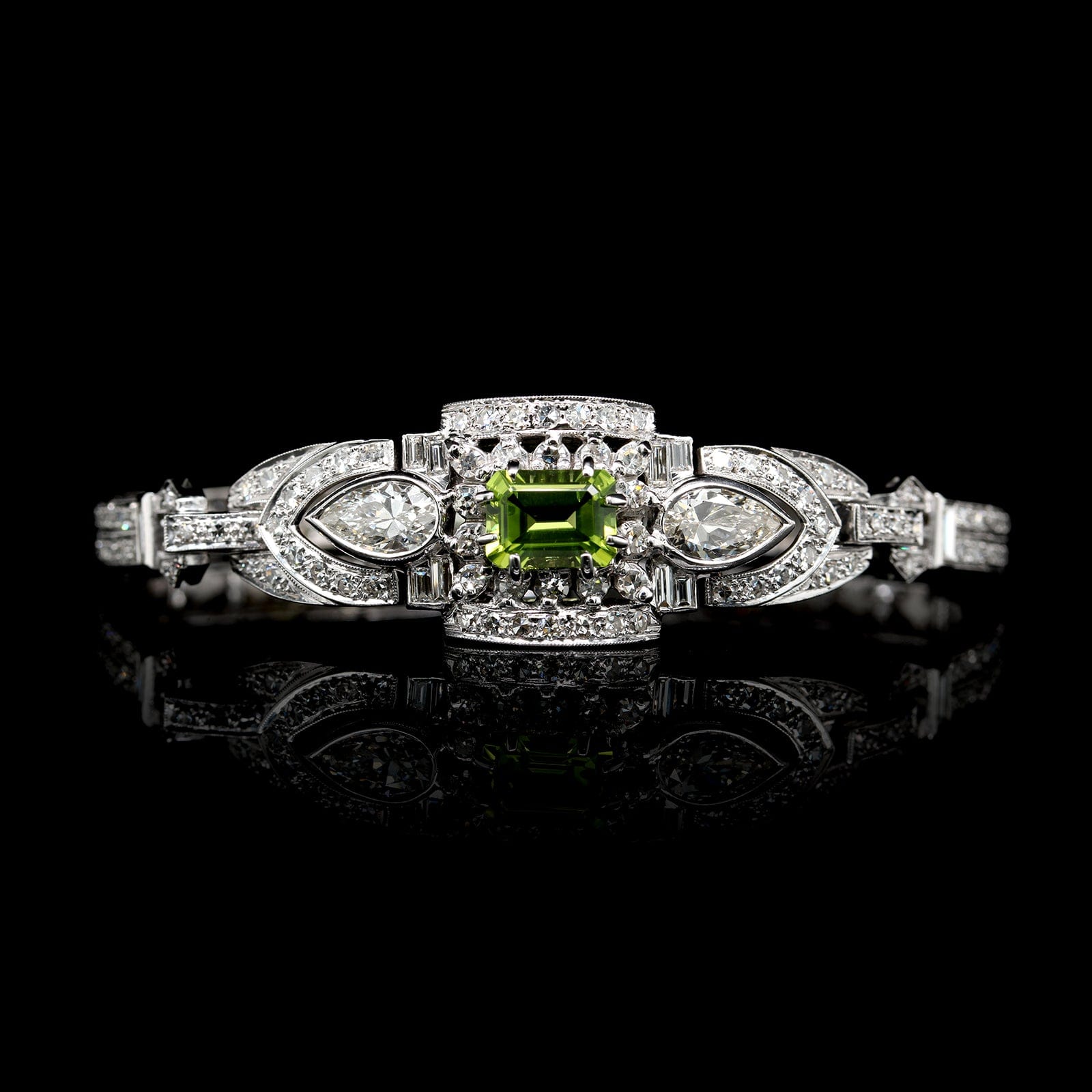 Vintage Platinum Estate Peridot and Diamond Bracelet