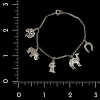 Art Deco Platinum and 18K White Gold Estate Diamond Charm Bracelet