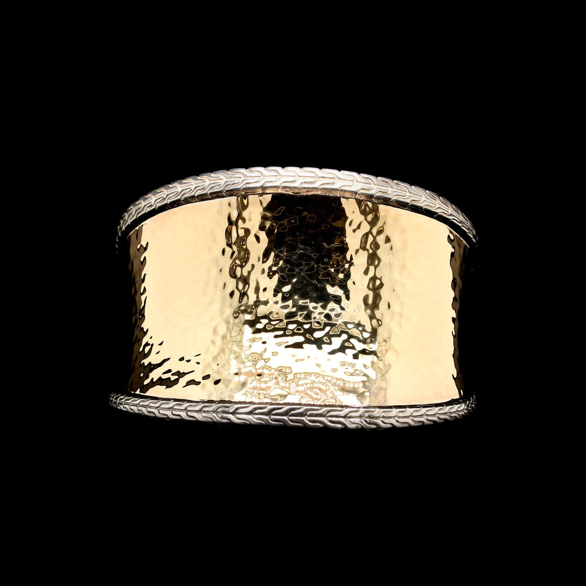 John Hardy Sterling Silver and 18K Yellow Gold Estate Classic Chain Hammered Cuff Bracelet