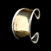 John Hardy Sterling Silver and 18K Yellow Gold Estate Classic Chain Hammered Cuff Bracelet