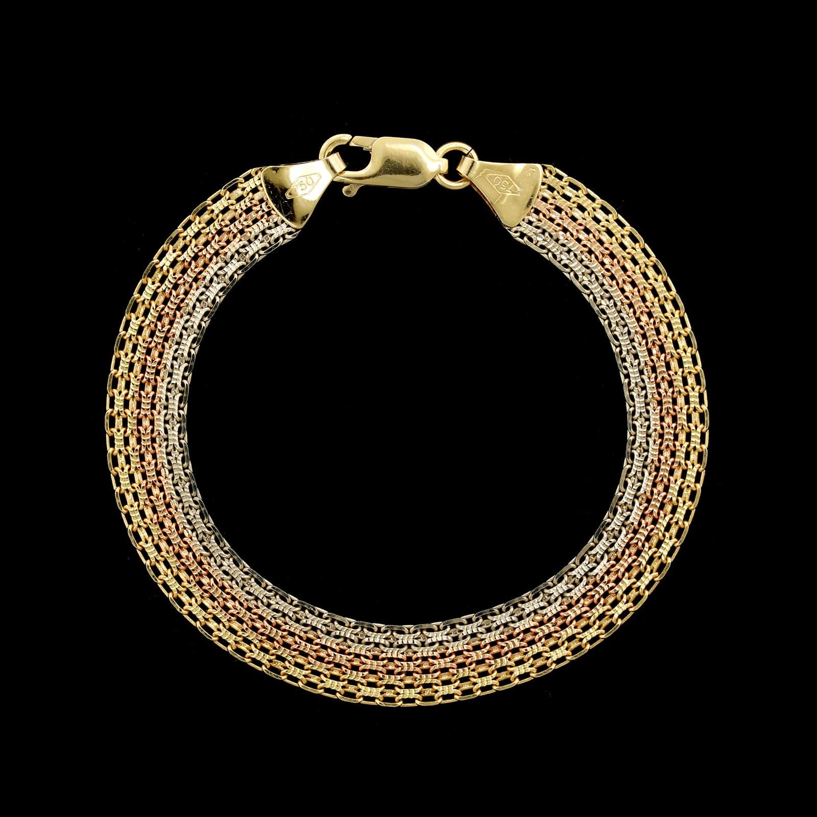 18K Tricolor Gold Estate Fancy Link Bracelet