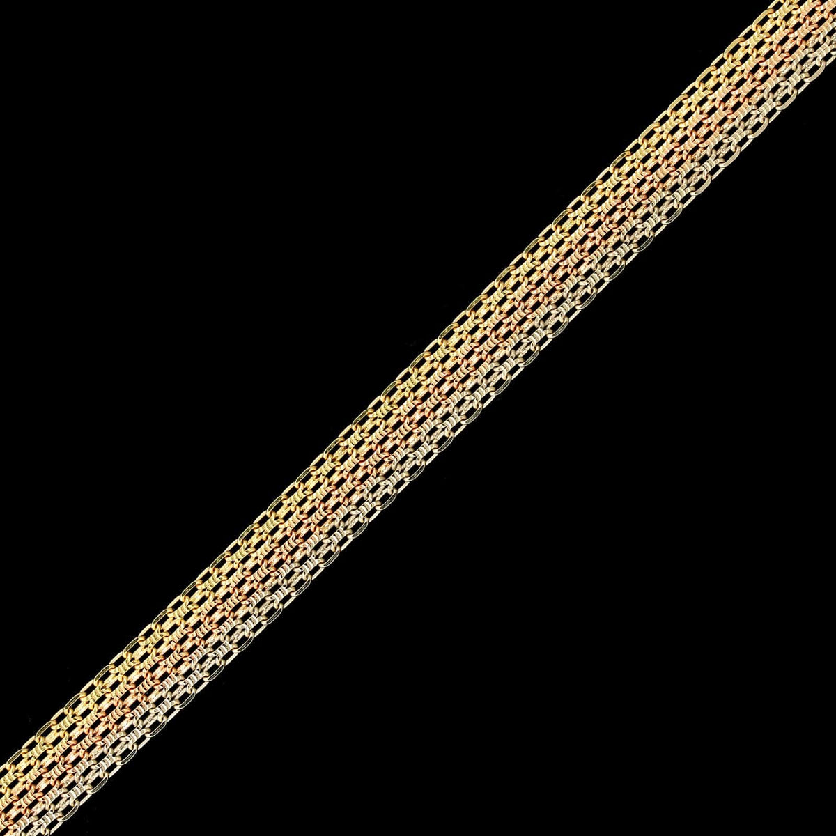 18K Tricolor Gold Estate Fancy Link Bracelet