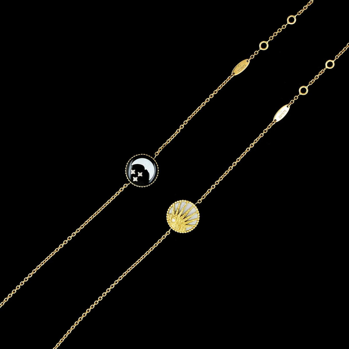 Dior 18K Yellow Gold Estate Mother of Pearl, Onyx and Diamond Celeste Bracelet