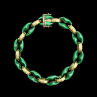 14K Yellow Gold Estate Green Enamel Link Bracelet