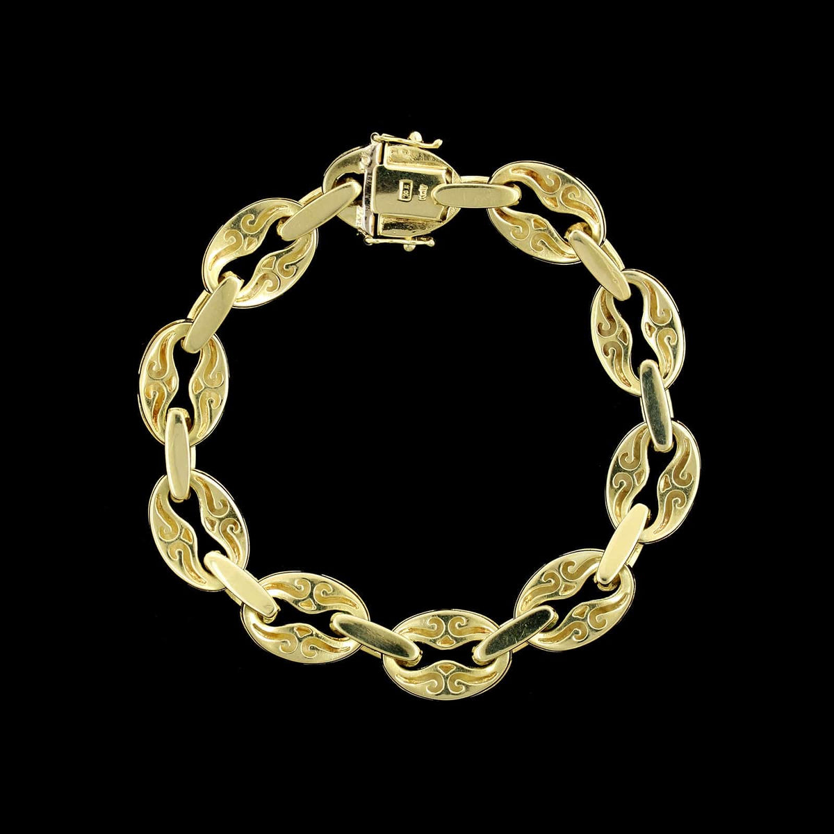 14K Yellow Gold Estate Green Enamel Link Bracelet