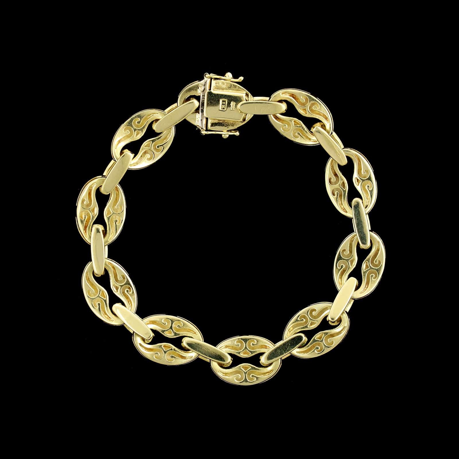 14K Yellow Gold Estate Green Enamel Link Bracelet
