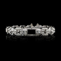 Vintage 18K White Gold Estate Onyx and Diamond Bracelet