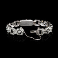 Vintage 18K White Gold Estate Onyx and Diamond Bracelet