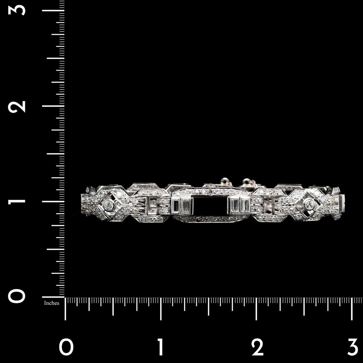 Vintage 18K White Gold Estate Onyx and Diamond Bracelet