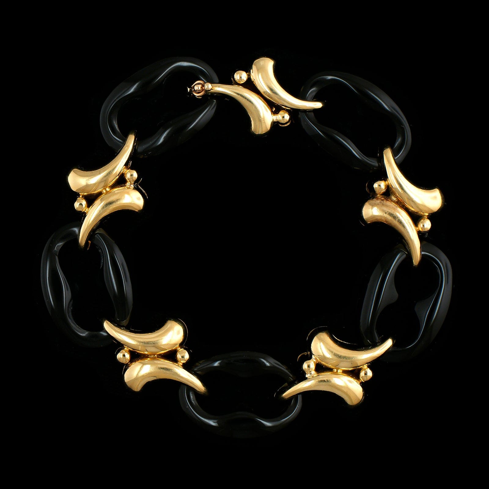14K Yellow Gold Estate Onyx Mariner Link Bracelet