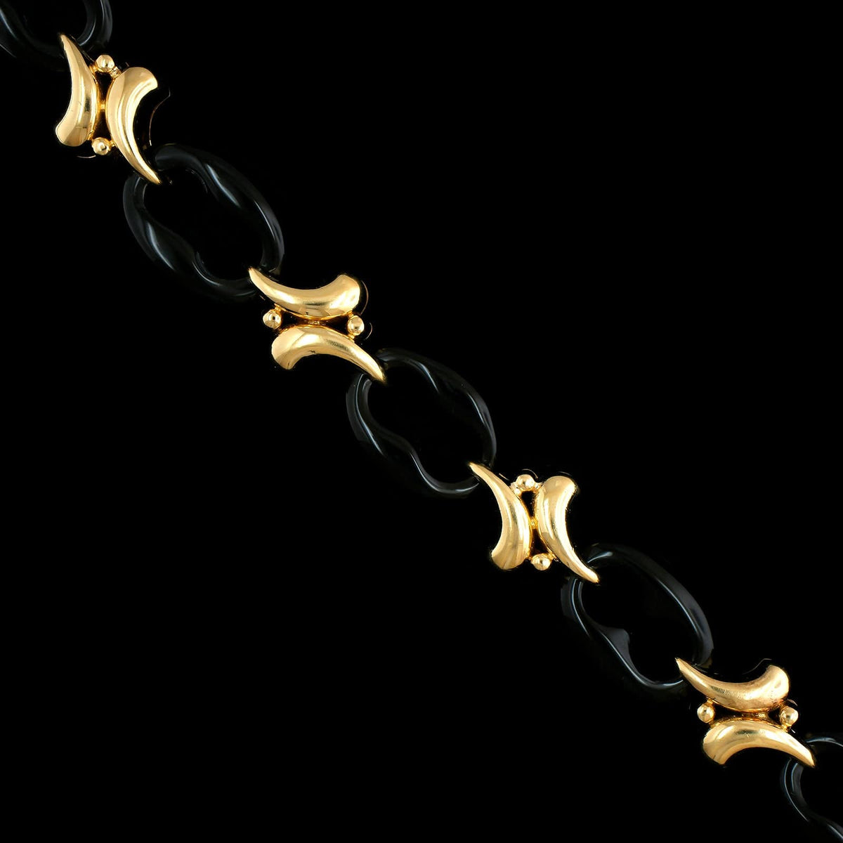 14K Yellow Gold Estate Onyx Mariner Link Bracelet