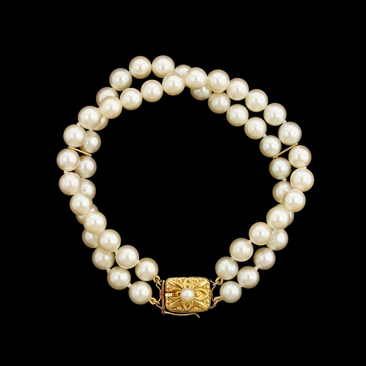 Mikimoto 18K Yellow Gold Estate Pearl Double Row Bracelet