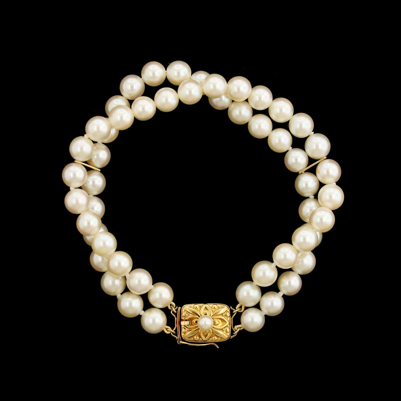 Mikimoto 18K Yellow Gold Estate Pearl Double Row Bracelet