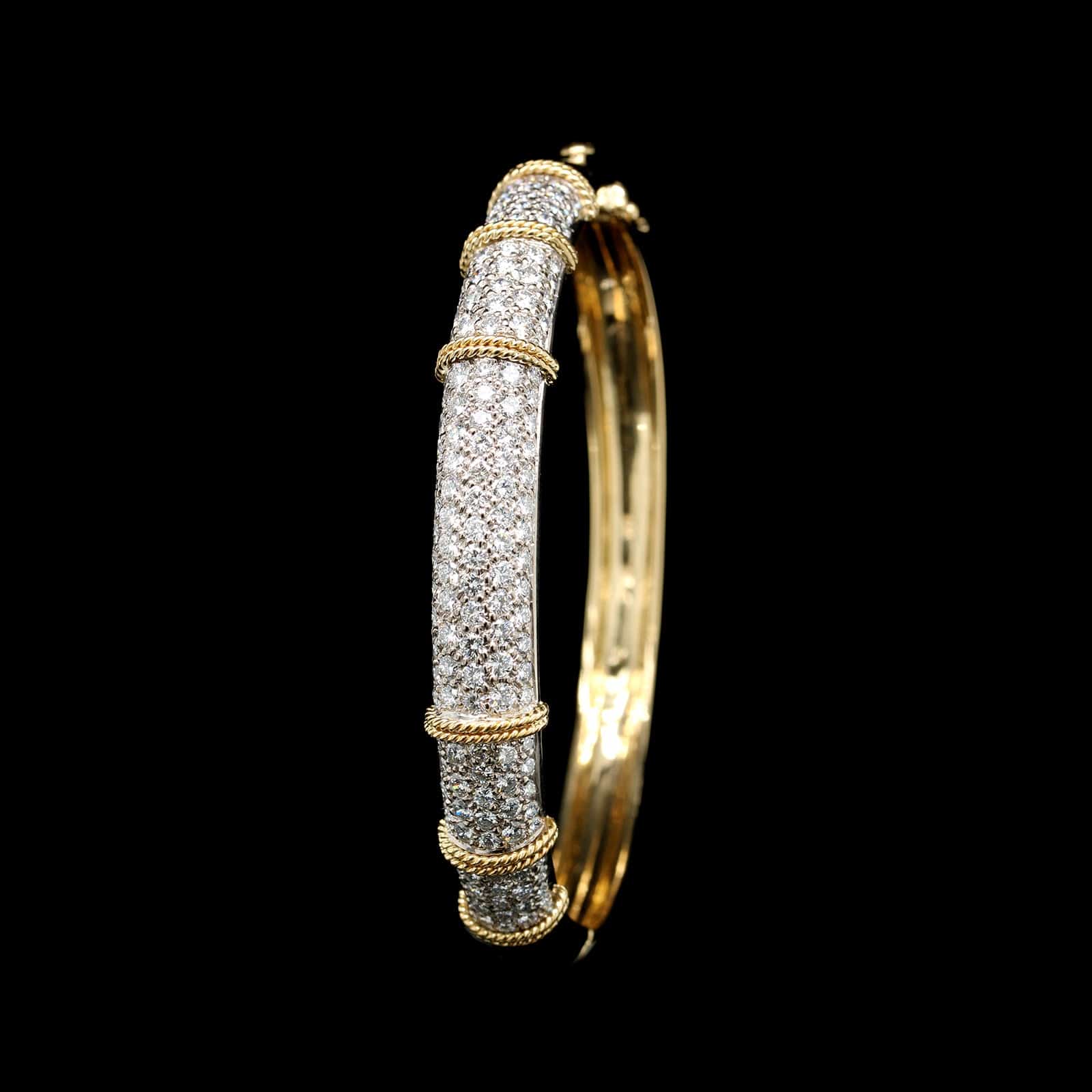 18K Two-tone Gold Estate Diamond Pave Bangle Bracelet