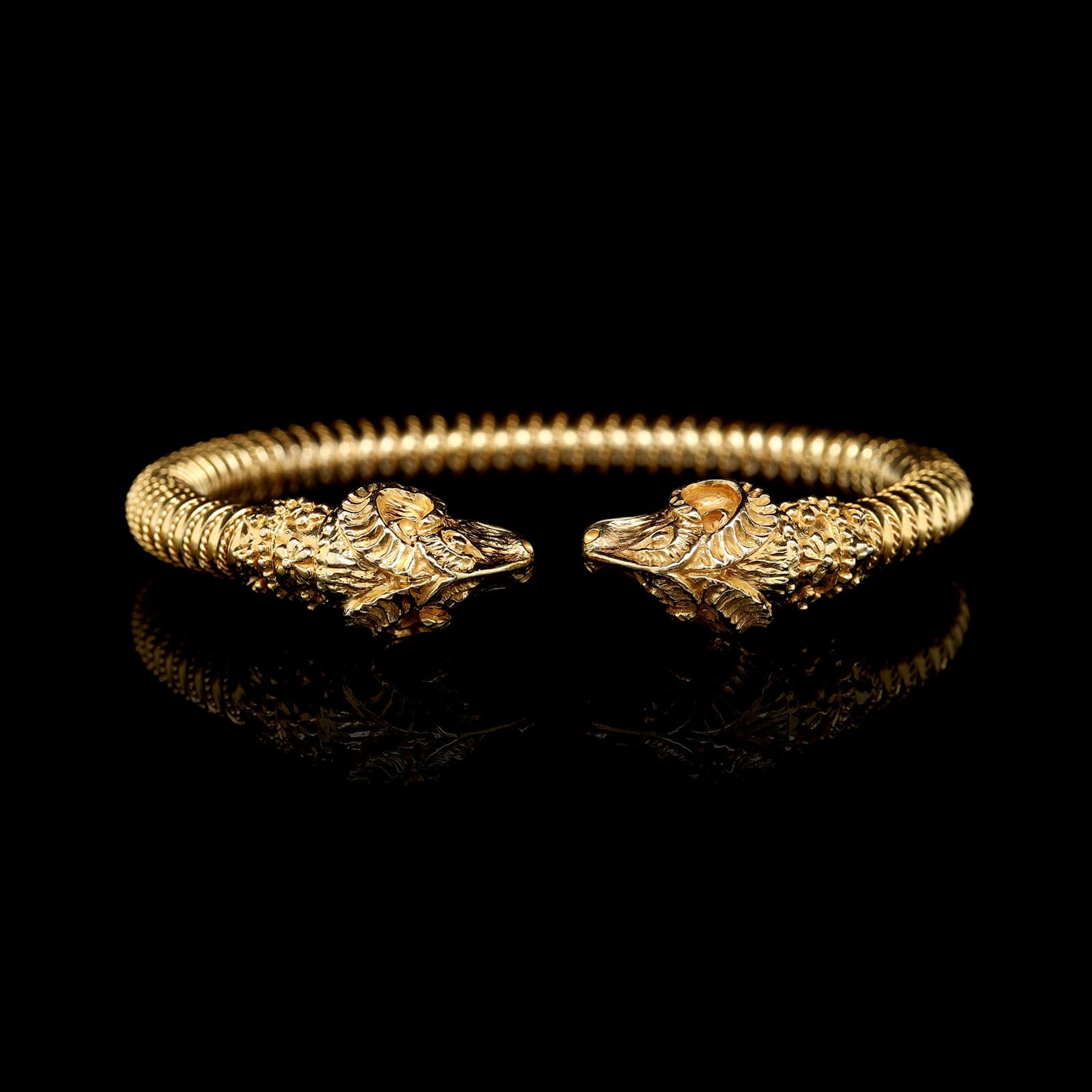 18K Yellow Gold Estate Ram's Head Cuff Bracelet