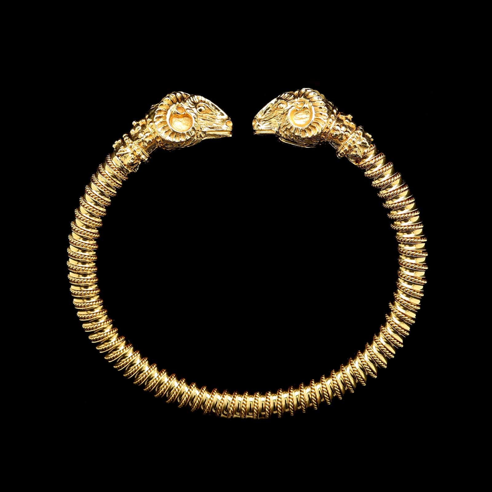18K Yellow Gold Estate Ram's Head Cuff Bracelet