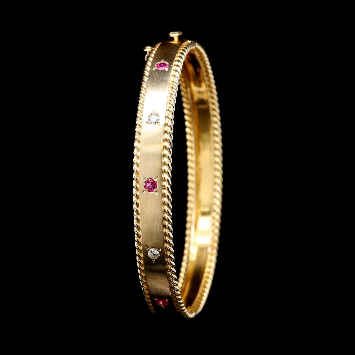 14K Yellow Gold Estate Ruby and Diamond Bangle Bracelet