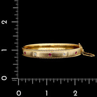 14K Yellow Gold Estate Ruby and Diamond Bangle Bracelet