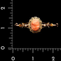 Antique 14K Yellow Gold Estate Coral Cameo Bangle