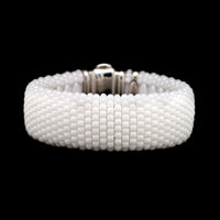 Lagos Sterling Silver and 18K Yellow Gold Estate White Caviar Ceramic Bracelet