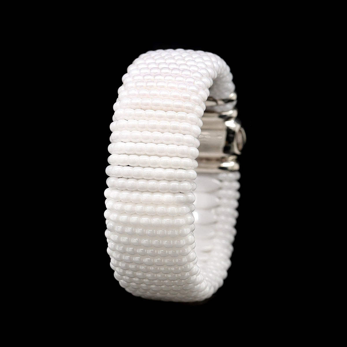 Lagos Sterling Silver and 18K Yellow Gold Estate White Caviar Ceramic Bracelet