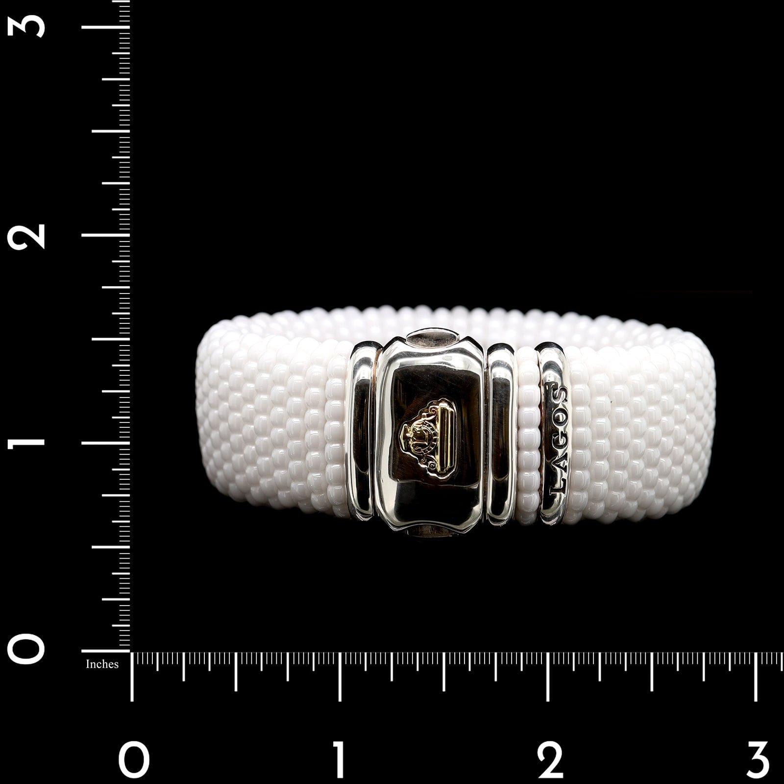 Lagos Sterling Silver and 18K Yellow Gold Estate White Caviar Ceramic Bracelet