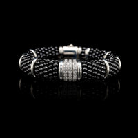 Lagos Sterling Silver Estate Black Ceramic and Diamond Caviar Bracelet