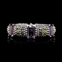 Lagos Sterling Silver and 18K Yellow Gold Estate Caviar Amethyst and Peridot Bracelet