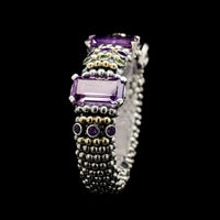 Lagos Sterling Silver and 18K Yellow Gold Estate Caviar Amethyst and Peridot Bracelet