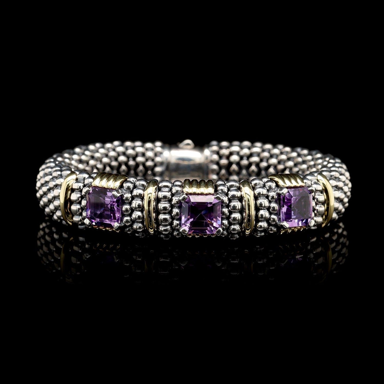 Lagos Sterling Silver and 18K Yellow Gold Estate Caviar Amethyst