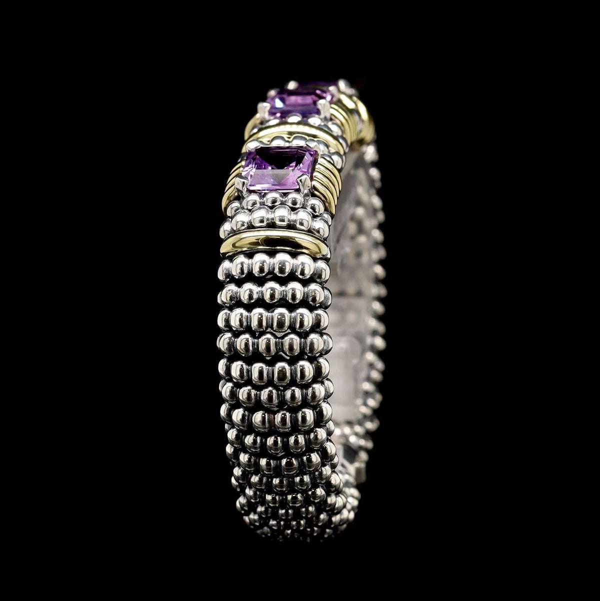 Lagos Sterling Silver and 18K Yellow Gold Estate Caviar Amethyst Bracelet