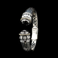 Lagos Sterling Silver and 18K Yellow Gold Estate Caviar Onyx Bangle