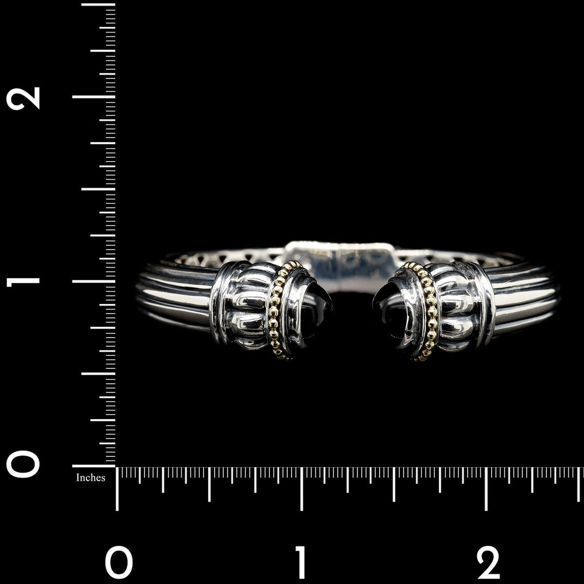 Lagos Sterling Silver and 18K Yellow Gold Estate Caviar Onyx Bangle