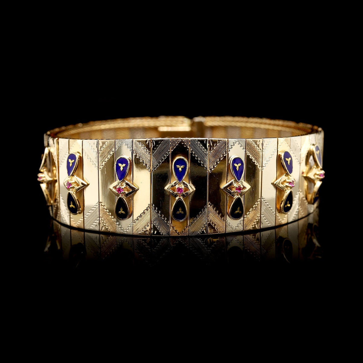 18K Two-tone Gold Estate Ruby and Enamel Bracelet