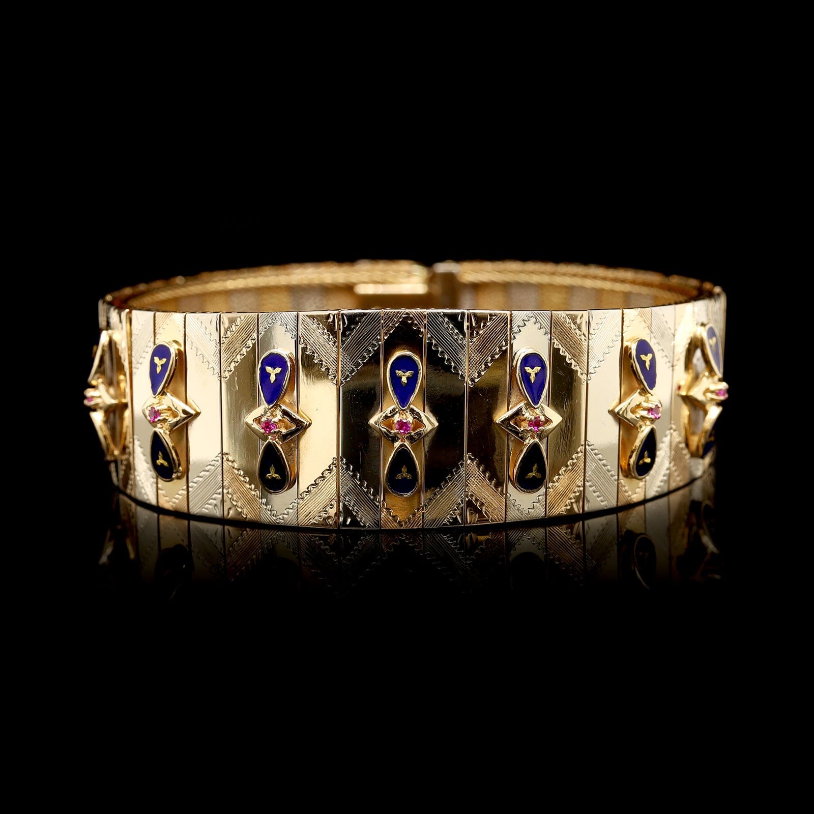 18K Two-tone Gold Estate Ruby and Enamel Bracelet