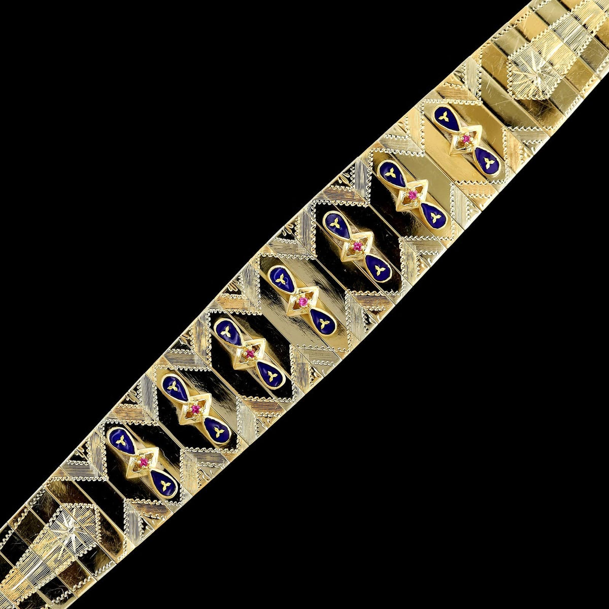 18K Two-tone Gold Estate Ruby and Enamel Bracelet