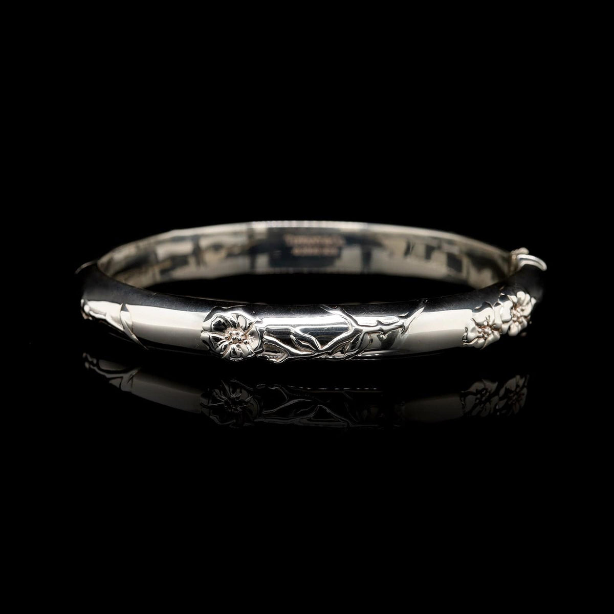 Tiffany & Co. Sterling Silver Estate Nature Rose Hinged Bangle Bracelet