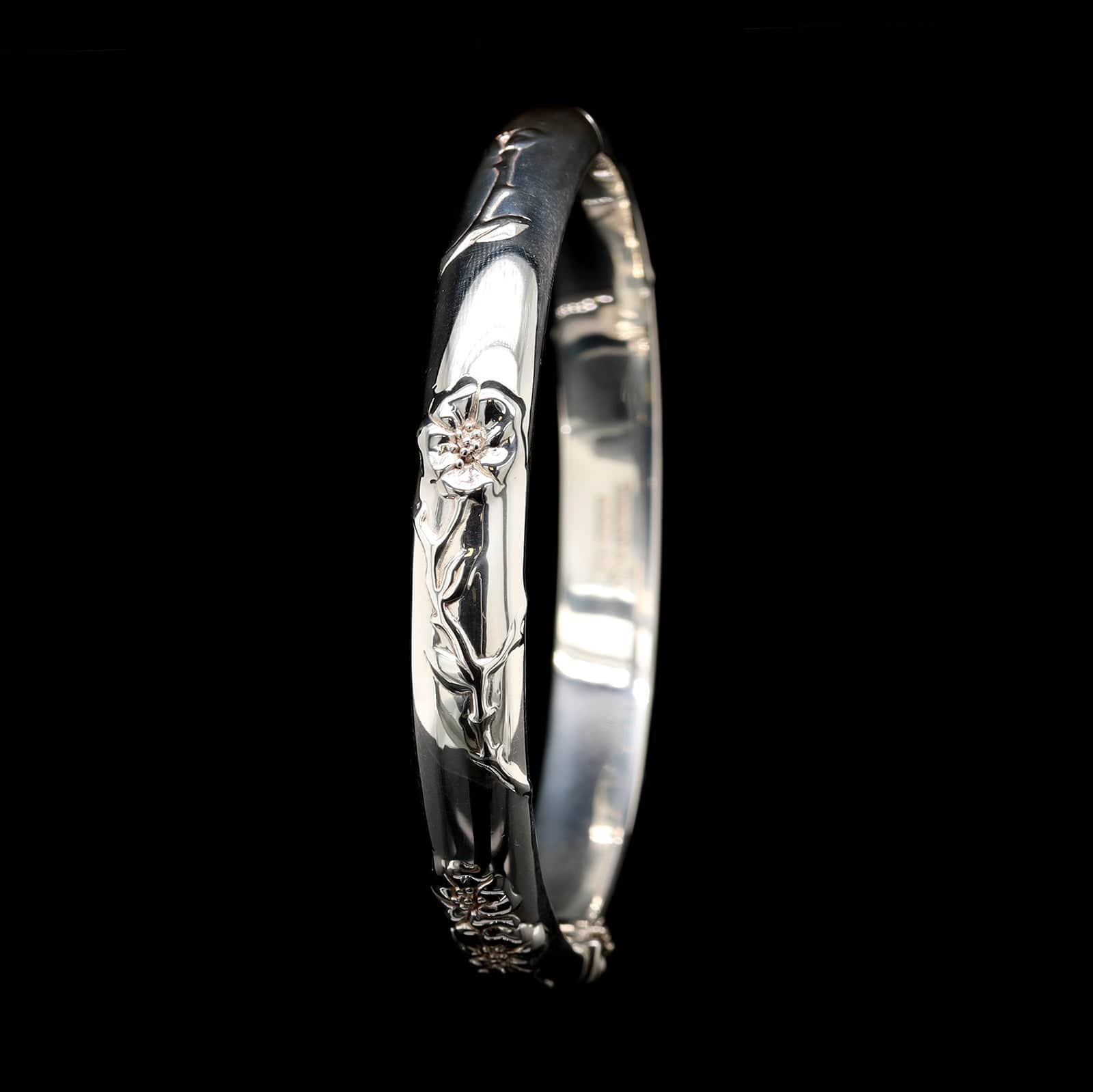 Tiffany & Co. Sterling Silver Estate Nature Rose Hinged Bangle Bracelet