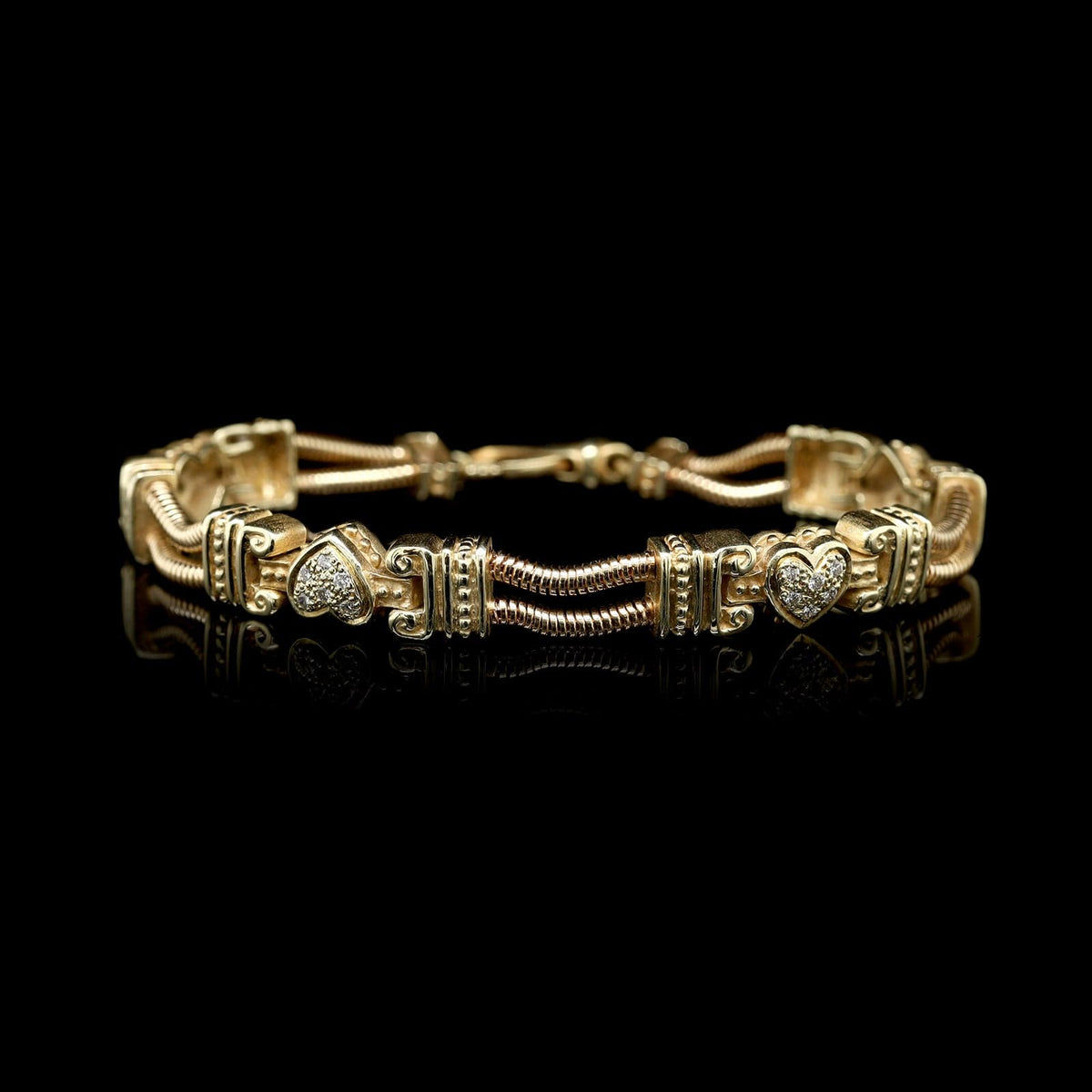 14K Yellow Gold Estate Diamond Heart Bracelet