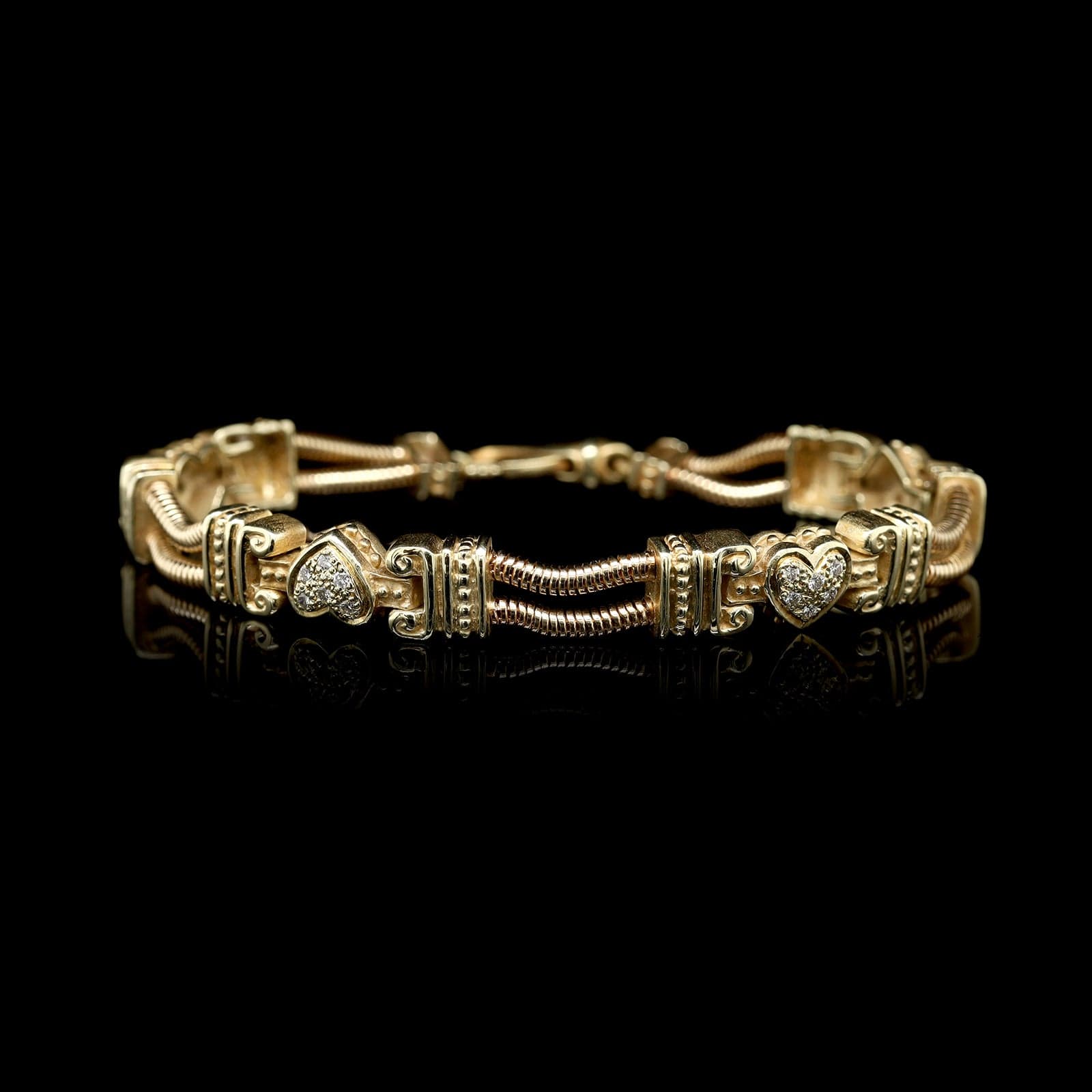 14K Yellow Gold Estate Diamond Heart Bracelet
