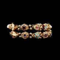 Vintage 14K Yellow Gold Estate Gem-set Two Row Slide Charm Bracelet