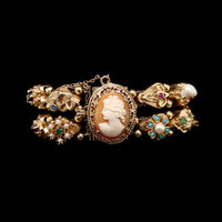 Vintage 14K Yellow Gold Estate Gem-set Two Row Slide Charm Bracelet