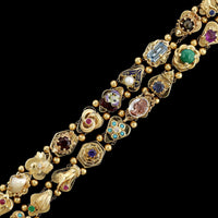 Vintage 14K Yellow Gold Estate Gem-set Two Row Slide Charm Bracelet