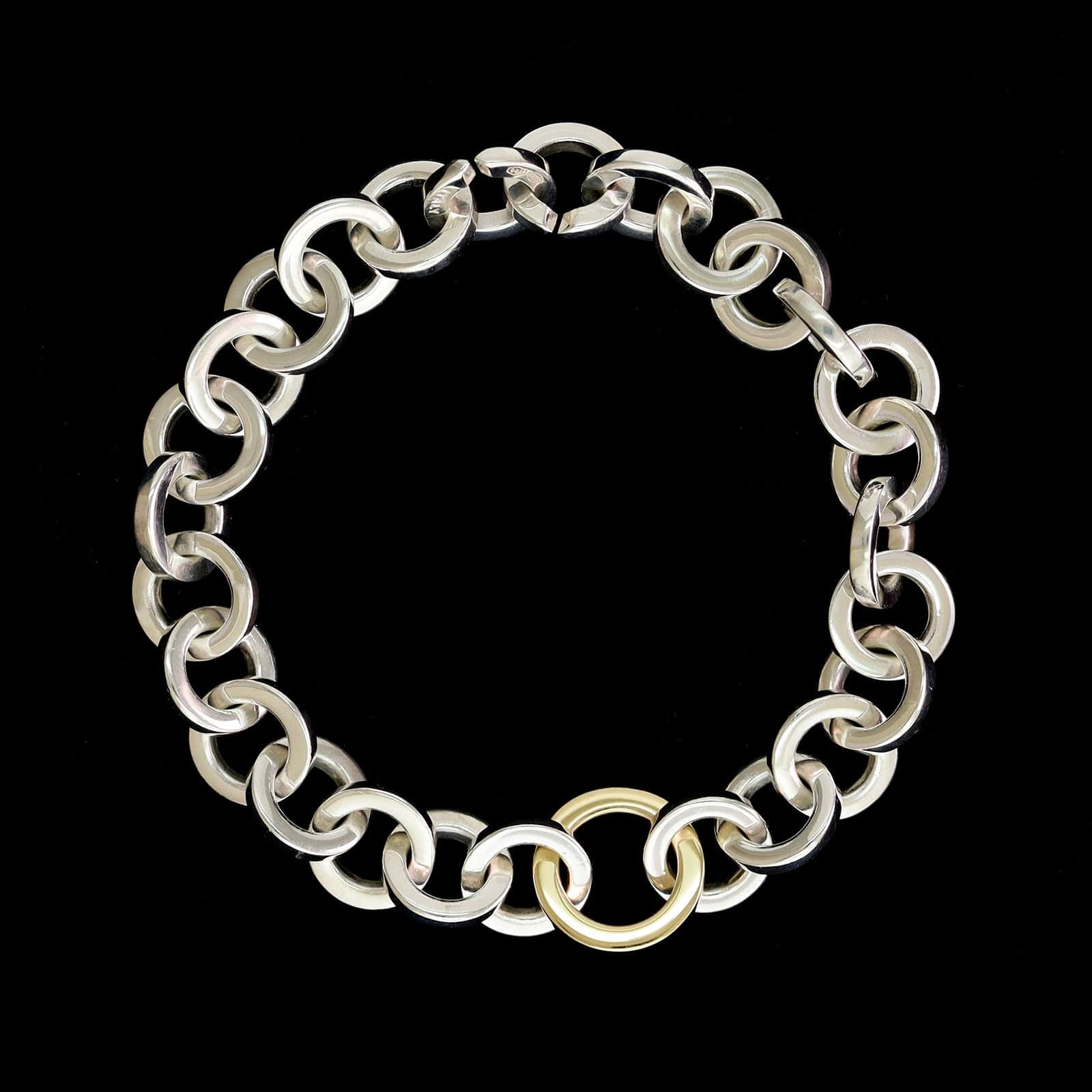 Tiffany & Co. Sterling Silver and 18K Yellow Gold Estate Circle Link Bracelet