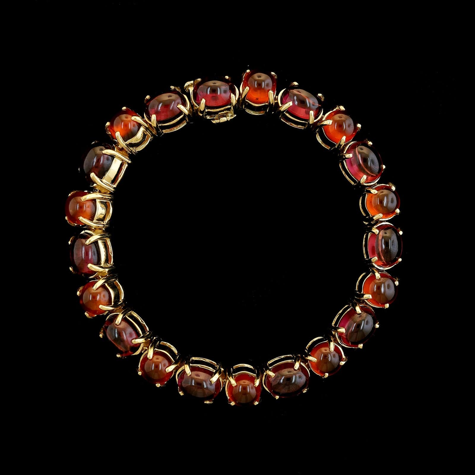 14K Yellow Gold Estate Hessonite and Rhodolite Garnet Cabochon Bracelet